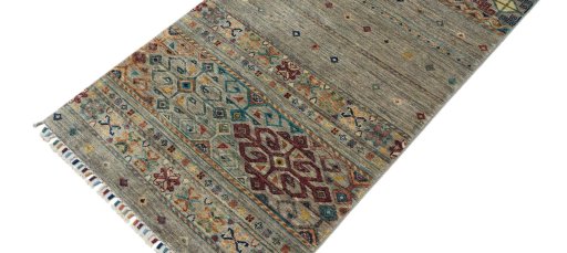 Backside of handmade New Samarkand rug showing knot structure and weave density