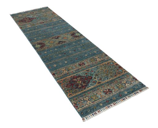 Corner detail of New Samarkand rug showing border pattern and Wool pile