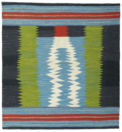 Full view of New Kilim Sofre rug from Turkey, 102 × 96 cm in Multi Color tones