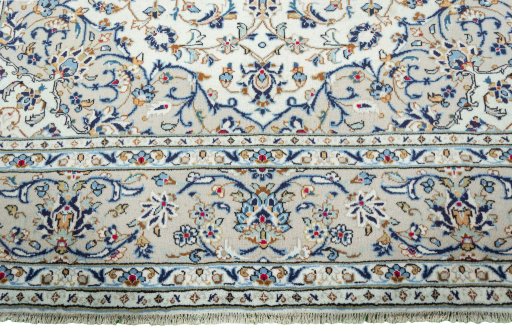 Full view of 2000s Kashan rug from Iran / Persia, 346 × 238 cm in Beige tones