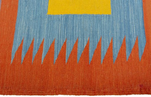 Close-up detail of New Kilim Sofre rug from Turkey showing Wool weave