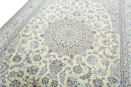 Backside of handmade 2000s Nain rug showing knot structure and weave density
