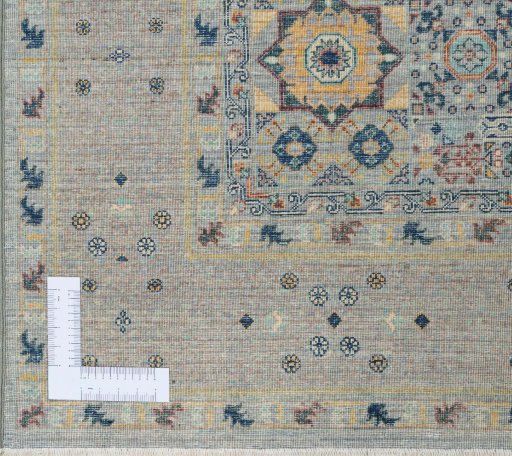 Corner detail of New Mamluk rug showing border pattern and Wool pile