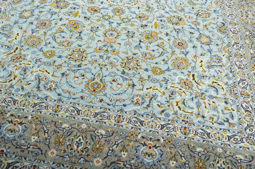 Close-up detail of 2000s Kashan rug from Iran / Persia showing Wool weave