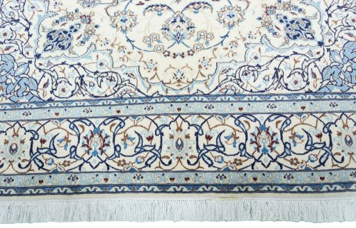 Full view of New Nain rug from Iran / Persia, 307 × 208 cm in Beige tones