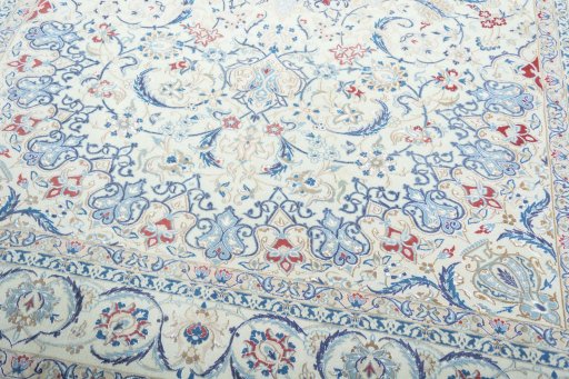 Close-up detail of 2000s Nain rug from Iran / Persia showing Wool weave