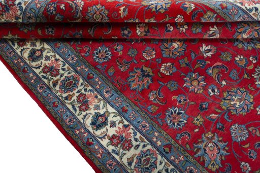 Close-up detail of 2000s Sarough rug from Iran / Persia showing Wool weave