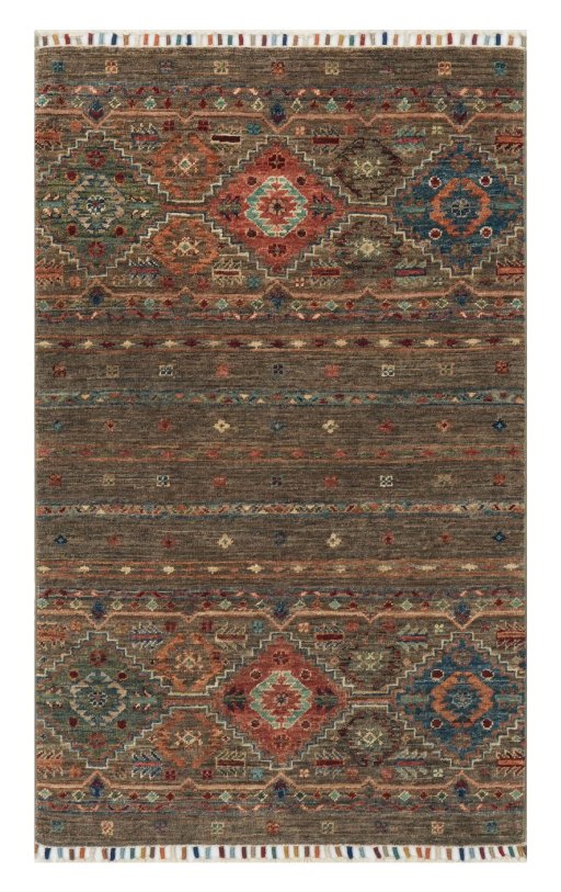 Full view of New Samarkand rug from Pakistan, 123 × 77 cm in Gray tones