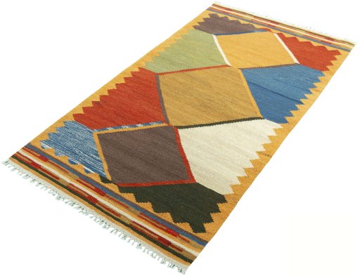 Corner detail of New Modern Design rug showing border pattern and Wool pile