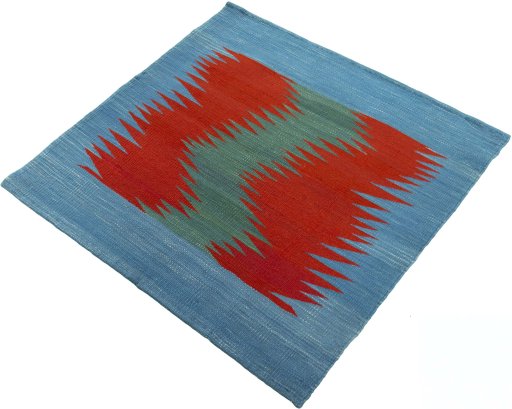 Corner detail of New Kilim Sofre rug showing border pattern and Wool pile