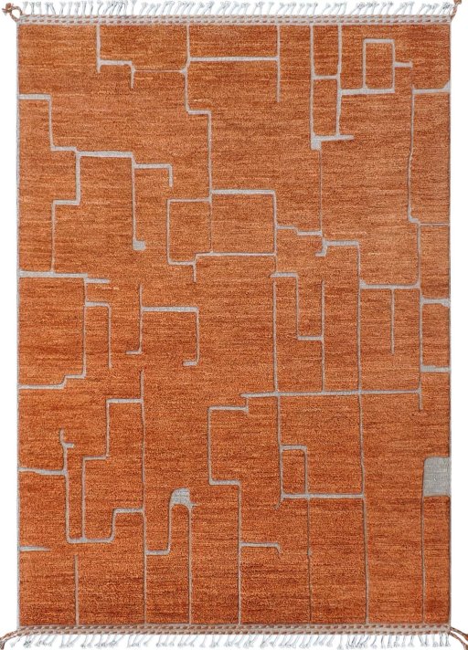 Full view of New Morocco rug from Pakistan, 247 × 173 cm in Yellow tones