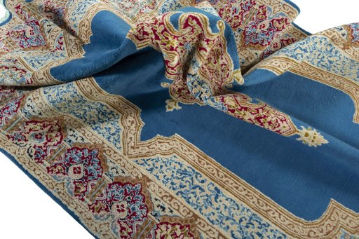 Surface texture of 1970s Kerman rug with natural Wool and intricate pattern