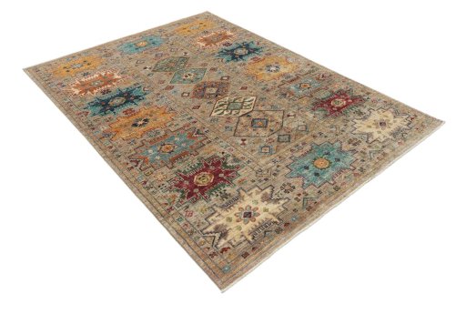 Corner detail of New Samarkand rug showing border pattern and Wool pile