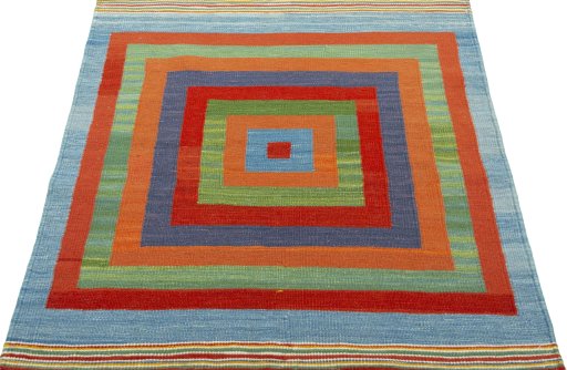 Close-up detail of New Kilim Sofre rug from Turkey showing Wool weave