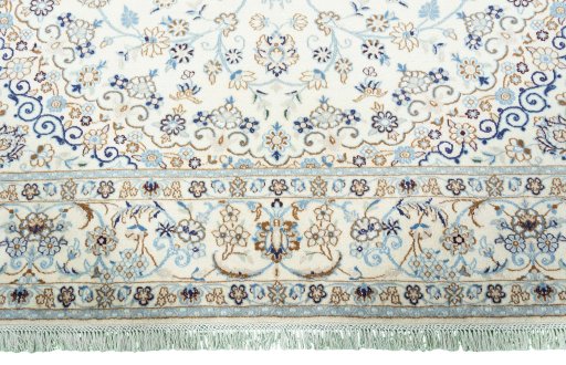 Full view of New Nain rug from Iran / Persia, 293 × 210 cm in Beige tones