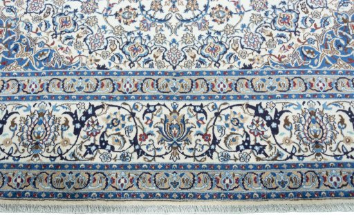 Full view of New Nain rug from Iran / Persia, 388 × 296 cm in Beige tones