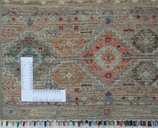 Corner detail of New Samarkand rug showing border pattern and Wool pile