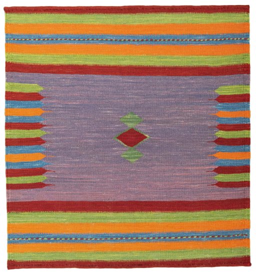 Full view of New Kilim Sofre rug from Turkey, 105 × 98 cm in Multi Color tones