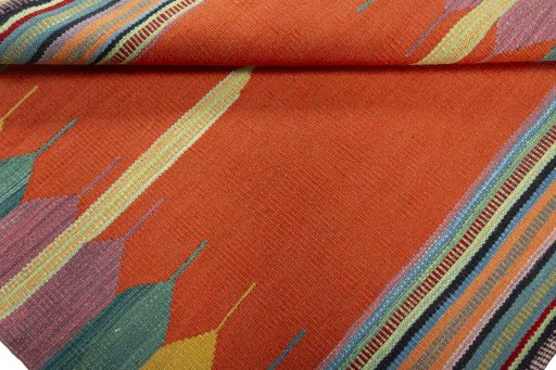 Full view of New Kilim Sofre rug from Turkey, 94 × 103 cm in Multi Color tones