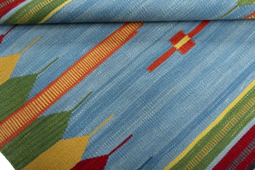 Full view of New Kilim Sofre rug from Turkey, 101 × 101 cm in Multi Color tones