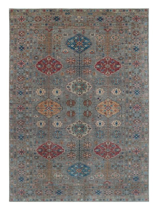Full view of New Kazak rug from Pakistan, 357 × 253 cm in Brown tones