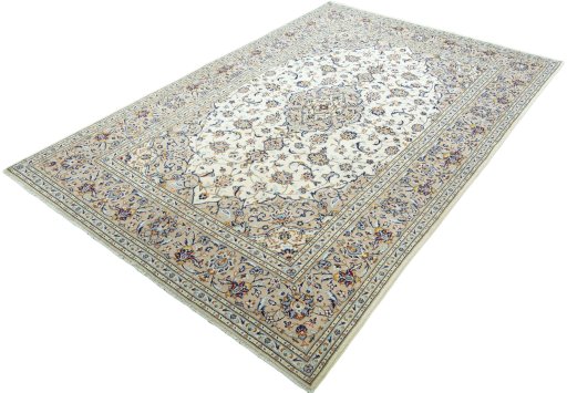 Corner detail of 2000s Kashan rug showing border pattern and Wool pile