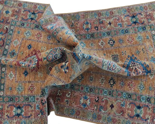 Full view of New Kazak rug from Pakistan, 180 × 120 cm in Yellow tones