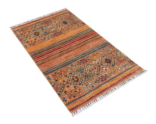 Corner detail of New Samarkand rug showing border pattern and Wool pile