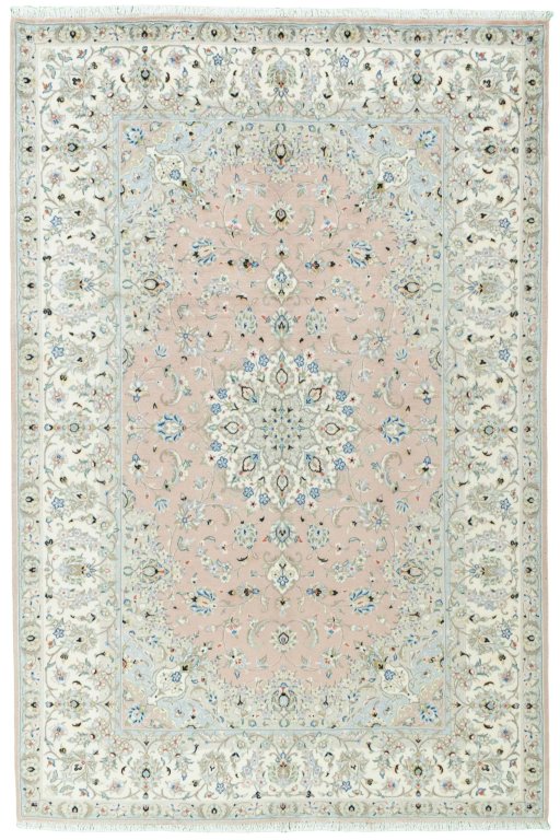 Full view of New Kashan rug from Iran / Persia, 304 × 202 cm in Red tones
