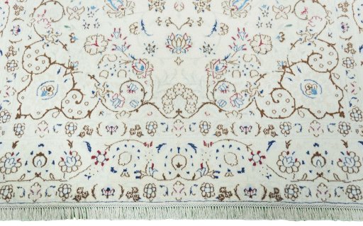 Full view of 2000s Nain rug from Iran / Persia, 255 × 158 cm in Beige tones