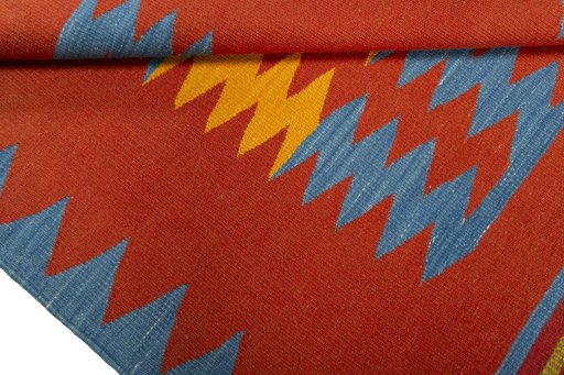 Full view of New Kilim Sofre rug from Turkey, 115 × 92 cm in Multi Color tones