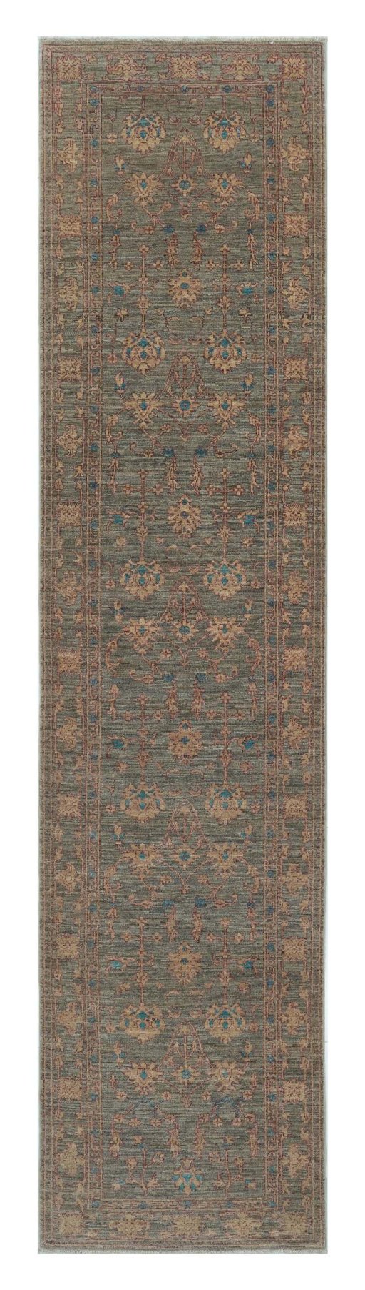 Full view of New Farahan rug from Pakistan, 335 × 79 cm in Gray tones