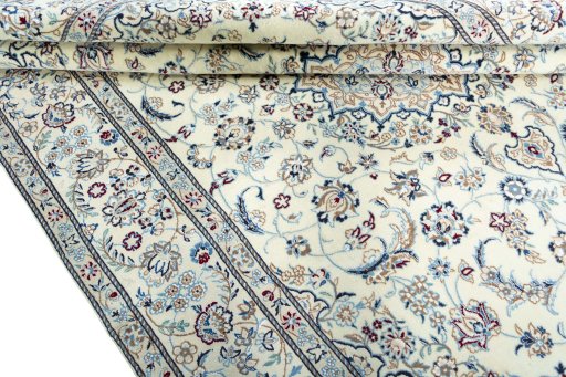 Close-up detail of 2000s Nain rug from Iran / Persia showing Wool weave
