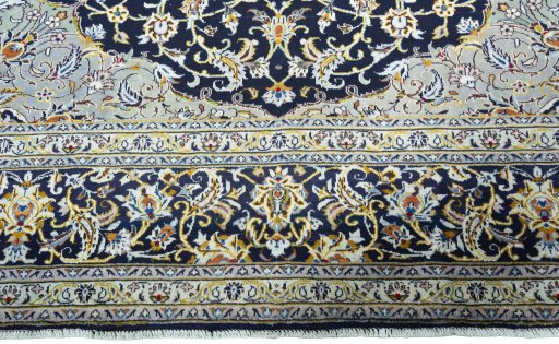 Full view of 2000s Kashan rug from Iran / Persia, 417 × 320 cm in Blue tones