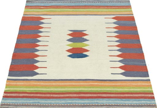Close-up detail of New Kilim Sofre rug from Turkey showing Wool weave