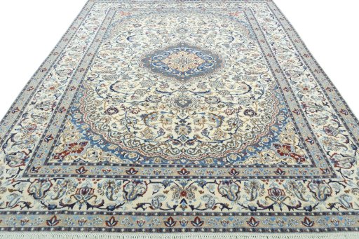 Surface texture of 2000s Nain rug with natural Wool and intricate pattern