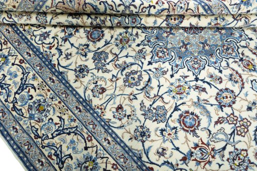 Close-up detail of 2000s Nain rug from Iran / Persia showing Wool weave