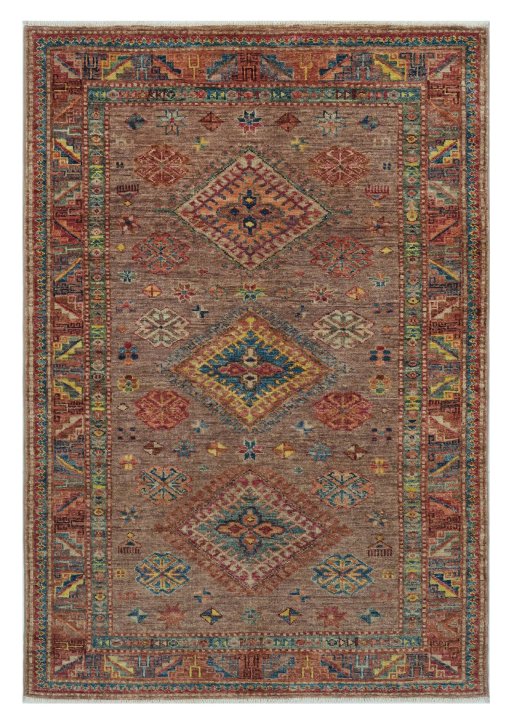 Full view of New Kazak rug from Pakistan, 148 × 100 cm in Brown tones