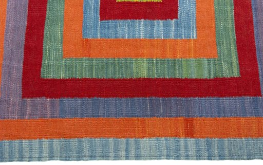 Close-up detail of New Kilim Sofre rug from Turkey showing Wool weave