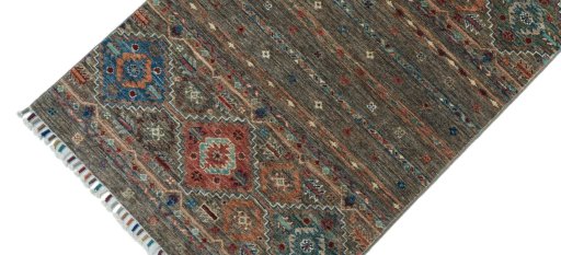 Backside of handmade New Samarkand rug showing knot structure and weave density