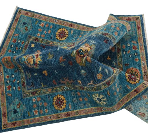 Full view of New Farahan rug from Pakistan, 121 × 82 cm in Blue tones