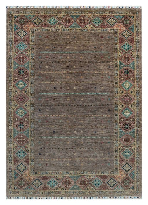 Full view of New Samarkand rug from Pakistan, 238 × 170 cm in Brown tones