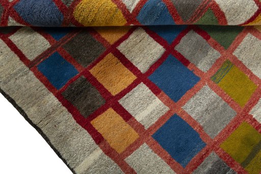 Full view of 2000s Persian Gabbeh rug from Pakistan, 212 × 148 cm in Multi Color tones