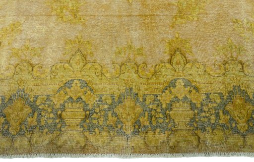 Full view of 1950s Vintage rug from Pakistan, 336 × 233 cm in Yellow tones