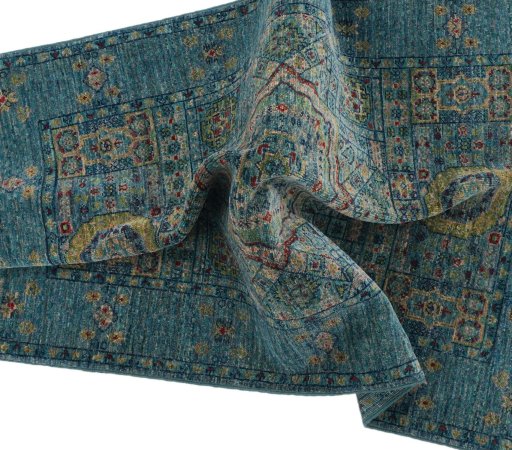 Full view of New Mamluk rug from Pakistan, 125 × 81 cm in Blue tones