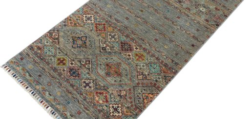 Backside of handmade New Samarkand rug showing knot structure and weave density