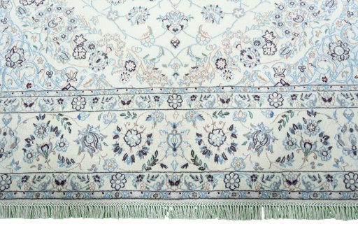 Full view of 2000s Nain rug from Iran / Persia, 301 × 203 cm in Beige tones
