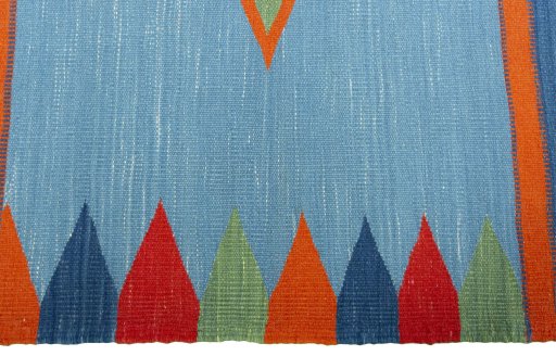 Close-up detail of New Kilim Sofre rug from Turkey showing Wool weave