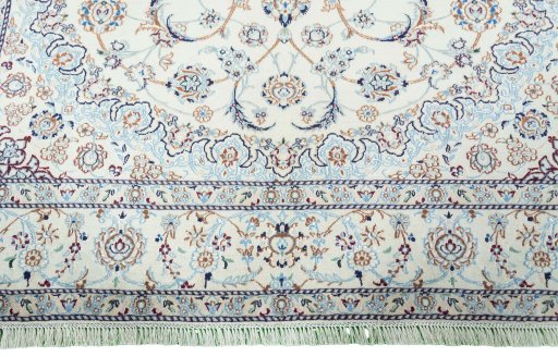 Full view of 2000s Nain rug from Iran / Persia, 297 × 202 cm in Beige tones