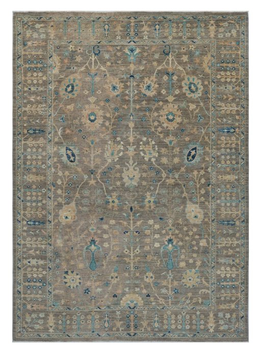 Full view of New Farahan rug from Pakistan, 292 × 206 cm in Brown tones